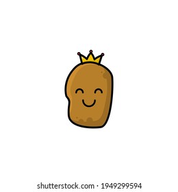 Cute King  Potato  Cartoon Character Vector Illustration Design. Outline, Cute, Funny Style. Recomended For Children Book, Cover Book, And Other.