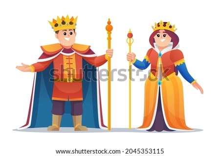 Cute king and queen cartoon character set
