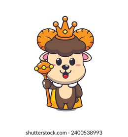 Cute king ram sheep cartoon vector illustration. 