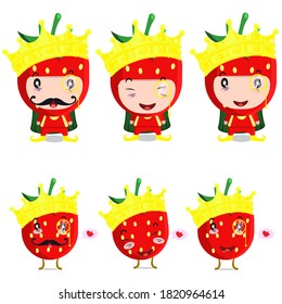 Cute king srawberry mascot, vector eps 10