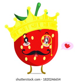 Cute king strawberry. Vector eps 10.
