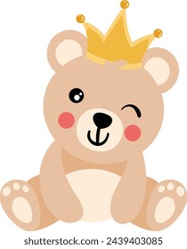 Lindo oso de peluche rey sentado con corona
