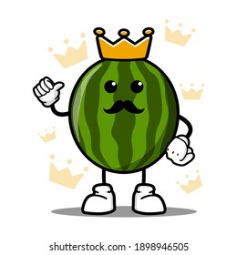 cute king watermelon cartoon mascot character funny expression showing thumb up