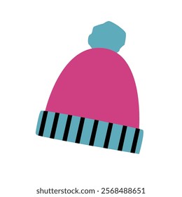 Cute kintted beaning winter hat pastel clip art, pink, blue. Flat style Vector.