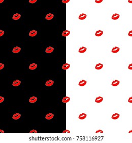 Cute kiss seamless pattern on black and white background.