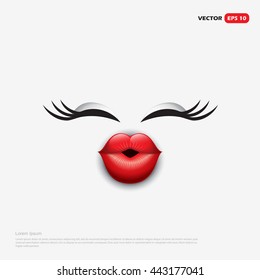Cute kissing face emoticon, emoji, smiley isolated on white background - vector illustration