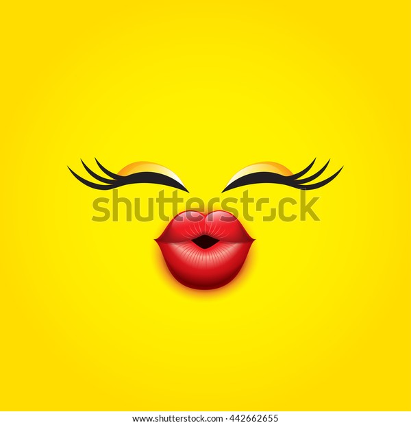黄色い背景にかわいいキス顔の絵文字 絵文字 スマイル ベクターイラスト のベクター画像素材 ロイヤリティフリー