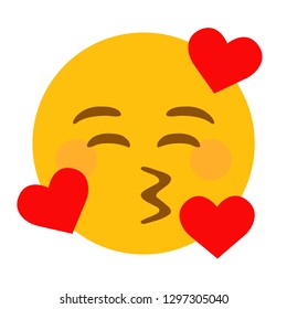 Cute kissing face with hearts vector