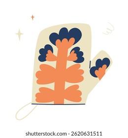Luva de forno de cozinha bonito com design botânico abstrato, isolado no fundo branco, ilustração vetor plana