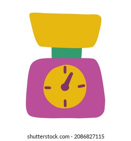 Cute kitchen scales icon or sticker. Vector flat hand drawn illustration in cartoon style