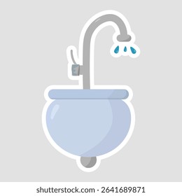 Cute Kitchen Sink with Faucet Sticker. Adorable cartoon vector sticker of a kitchen sink with water dripping from the faucet, great for plumbing and home themes
