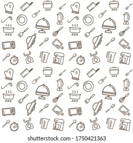 Küchenfeine Ikonen mit weißem Hintergrund für Restaurants oder Tapeten im Kochnische. Umrisslinie, Vektorgrafik zu Geschenkpapier drucken.utensil Sammlung durch Illustrationsdesign.