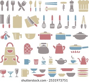 Conjunto de ilustración de icono de herramienta de cocina linda