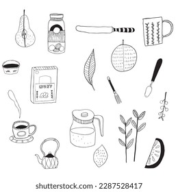 cute kitchen tools hand drawn vector set.