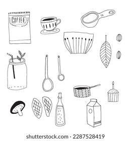 cute kitchen tools hand drawn vector set.