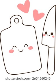A cute kitchen tools with smiling faces and hearts, perfect for kitchen lovers