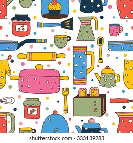 Cute kitchen vector seamless pattern.Seamless pattern can be used for wallpaper, pattern fills, web page background, surface textures.