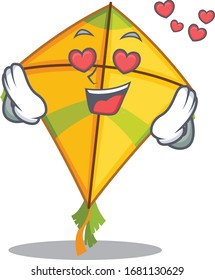 cute kite cartoon character showing a falling in love face