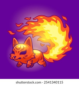 Ilustração de ícone de vetor de desenhos animados Fox de elemento de fogo Kitsune bonito. 
Animal Nature Icon Concept Vetor Premium Isolado. Plano 
Estilo de Desenho Animado