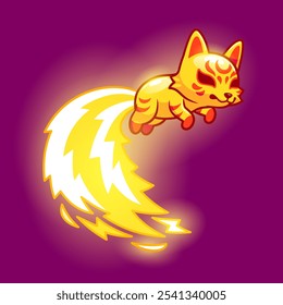 Cute Kitsune Lightning Element Fox Cartoon Vector Icon 
Illustration. Animal Nature Icon Concept Isolated Premium 
Vector. Flat Cartoon Style 
