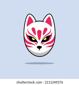 Cute Kitsune Mask Cartoon Vector Icon Illustration. Animal Icon Concept Isolated Premium Vector. Flat Cartoon Style