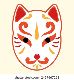 Cute Kitsune Mask Cartoon Vector Icon — kitsune mask - japanese cat head mask