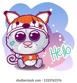 cute kitten, baby shower card vector illustration. Can be used for baby t-shirt print, fashion print design, kids wear, baby shower celebration greeting and invitation card. - Vector