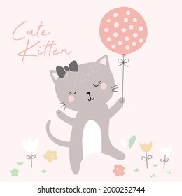 Cute Kitten With Balloon Dancing