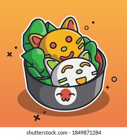 Cute Kitten Bento Illustration. Suitable for all fields ; Banner, Flyer, Sticker, Wallpaper, Icon, Symbol, Chibi, Sign.