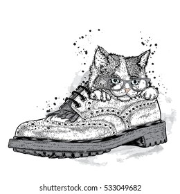 Cute kitten in a boot. Vector illustration.