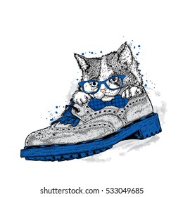 Cute kitten in a boot. Vector illustration.
