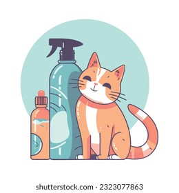 Cute kitten and bottles over white