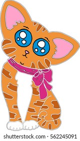 Cute kitten with a bow.
