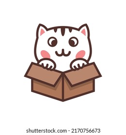 Cute kitten in the box logo vector. cat adoption vector