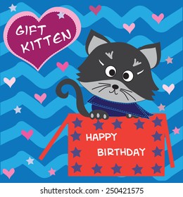 cute kitten in a box vector illustration