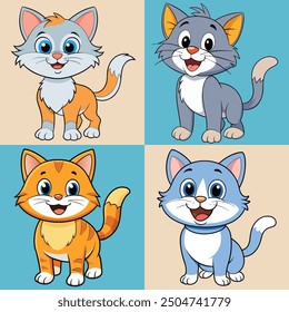 Cute kitten cartoon. Cat bundle concept isolated premium vector illustration. Flat cartoon style