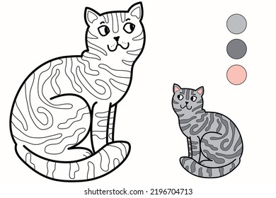 cute kitten cartoon character coloring book page