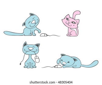 Cute kitten cartoon character set