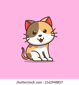 Cute Kitten Cartoon Icon Illustration