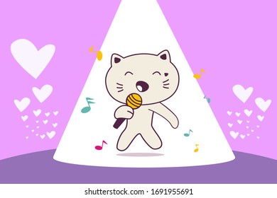 Cute kitten cartoon playing music vector illustration