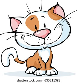 cute kitten cartoon sitting isolated on white - vector illustration