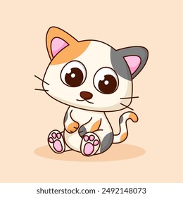 Cute kitten in cartoon style. Vector illustration for postcard