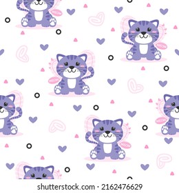 Cute kitten cartoon trendy pattern design concept