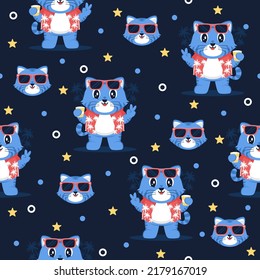 Cute kitten cartoon trendy pattern background concepts.