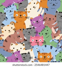 Cute kitten cat cartoon seamless pattern