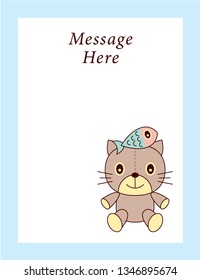 cute kitten cat and fish message card vector