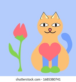Cute kitten cat and flower baby card greeting clothes simple to edit