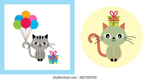 cute kitten cat gift card vector