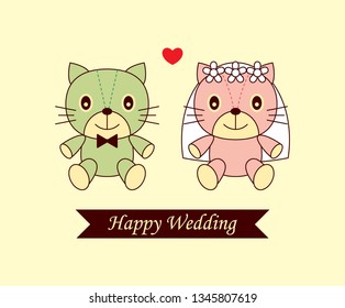 cute kitten cat happy wedding greeting card