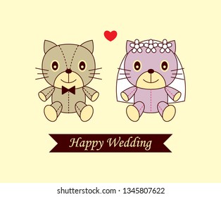 cute kitten cat happy wedding greeting card